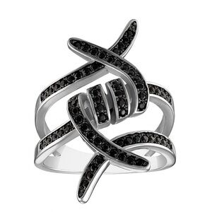 Designs by Gioelli Black Spinel Sterling Silver Barbed Wire Ring Size 8